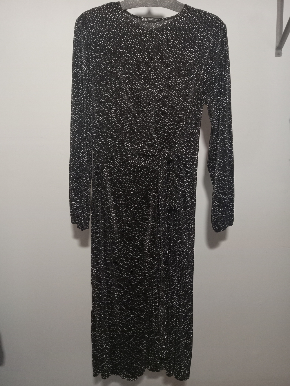 Zara Black with White Dot Long Sleeve Midi Dress
